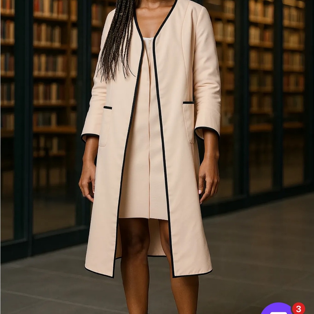Elegant Cream Coat with Black Trim